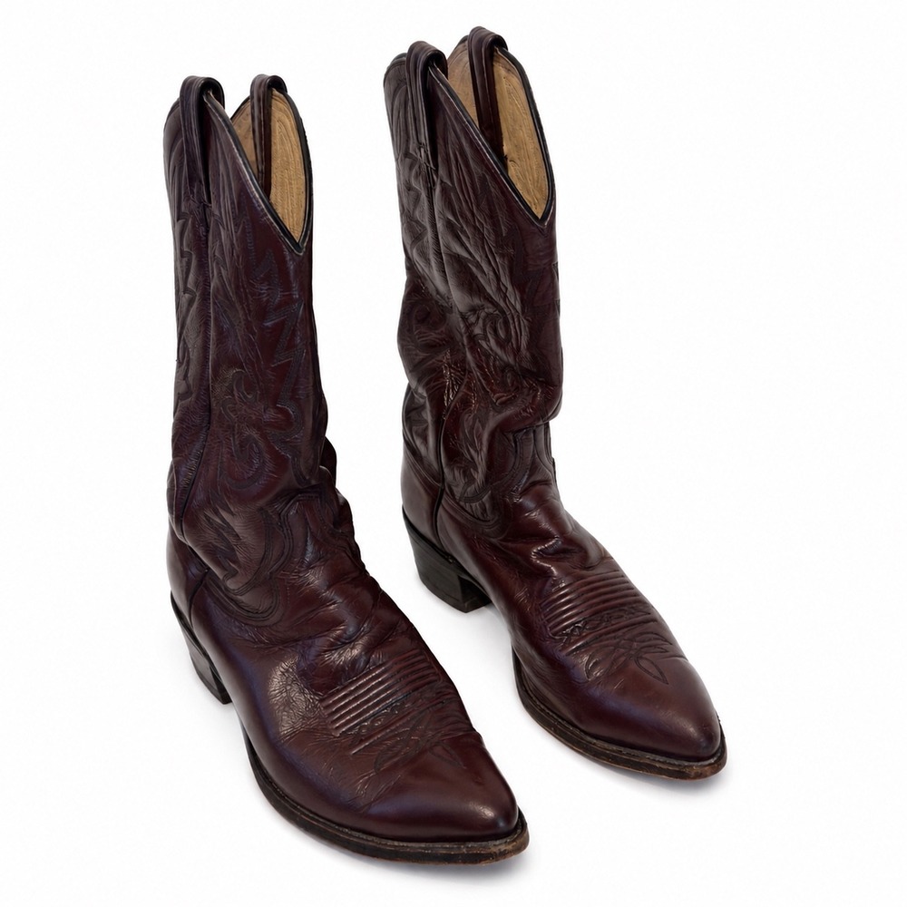 Vintage 1997 Dan Post Milwaukee Cowboy Boots Men's 9.5 D Black Cherry Leather